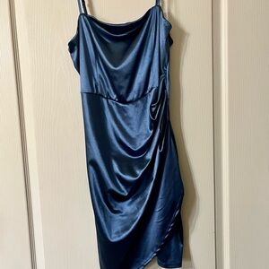 Emerald Sundae Blue Ruched Wrap Cocktail Dress